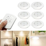 6PCS LED Wireless Cabinet Light Kitchen Counter Under Touch Closets Lighting Puck Lamp with Remote Control