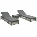 Sunloungers 2 pcs with Table Poly Rattan Gray