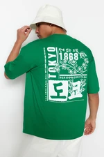 Trendyol Green Men's Oversize/Wide Cut Far Eastern Printed 100% Cotton T-Shirt