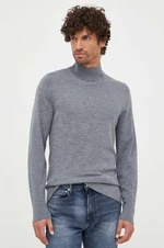 Vlněný svetr Calvin Klein pánský, šedá barva, lehký, s pologolfem