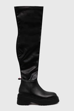 Kozačky Tommy Jeans TJW OVER THE KNEE BOOTS dámské, černá barva, na platformě, EN0EN02254