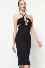 Trendyol Elegant Evening Dress with Black Woven Piping