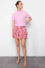 Trendyol Red Paisley Pattern Frilly Waist Elastic Detail Viscose Woven Shorts