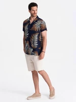 Ombre Men's patterned viscose shirt with short sleeves - fern