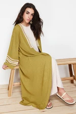Trendyol Oil Green Brode Detail Long Woven Kimono & Kaftan & Abaya