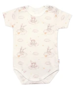 Baby Nellys Body kr. rukáv, bavlna, zapínání u krku, Králičci, krémové vel.  74