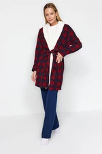 Trendyol Red Belted Checkered Fleece Knitted Dressing Gown