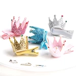 1pcs Glitter Synthetic Leather Crown Hair Clips Mini Kid Birthday Hairpin Pink Silver Gold Sparkly Princess Tiara Barrette
