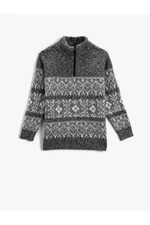 Koton Half-Zip Standing Collar Knitwear Sweater Long Sleeves Patterned