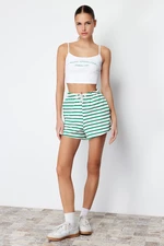 Trendyol Green Striped Elastic Waist Basic Knitted Shorts & Bermuda