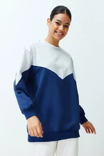 Trendyol Navy Blue Color Blocked Knitted Sweatshirt