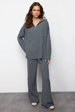 Trendyol Gray Comfortable Cut High Neck Basic Knitwear Two Piece Set