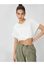 Koton Crop T-Shirt, Crew Neck Short Sleeved, Elastic Waist.