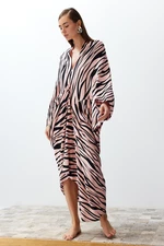 Trendyol Animal Print Wide Fit Maxi Woven Draped Beach Dress