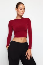 Trendyol Burgundy Stand-Up Collar Fitted/Sticky Knitted Blouse with Long Sleeves and Punches