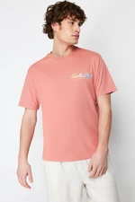 Trendyol Pale Pink Relaxed/Comfortable Cut Color Transition Text Printed 100% Cotton T-shirt