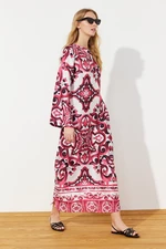 Trendyol Fuchsia Satin Surface Ethnic Patterned Evening Dress