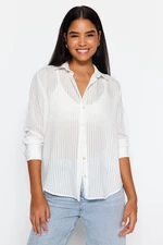 Trendyol Ecru Fabric Self-Striped Transparent Oversize Wide Fit Woven Shirt