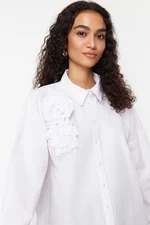 Trendyol White Applique Flower Detailed Cotton Woven Shirt