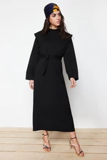 Trendyol Black Belted Knitted Dress with Shoulder Detail