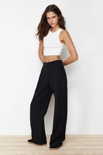 Trendyol Black Straight Cut Woven Trousers with Back Belt Buckle Detail
