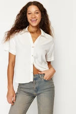 Trendyol Beige Short Sleeve Cotton Linen Blended Regular Fit Woven Shirt