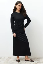 Trendyol Black Waist Detailed Plain Knitted Dress