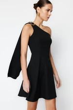 Trendyol Black Skirt Flounce Mini Woven Dress with Accessory Detail