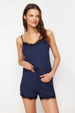 Trendyol Navy Blue Lace Detailed Rope Strap Corded Knitted Pajama Set