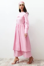 Trendyol Pink Front Detailed Plain Woven Dress