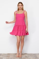 Trendyol Fuchsia Skirt Flounce Fabric Featured Mini Woven Dress