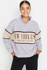 Trendyol Gray Melange Basic Printed Fleece Inside Knitted Sweatshirt