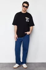 Trendyol Black Oversize/Wide Fit Chicago City Printed 100% Cotton Short Sleeve T-Shirt