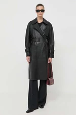 Kožený kabát Luisa Spagnoli dámsky, čierna farba, prechodný