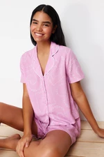 Trendyol Pink Heart Piping Detailed Viscose Woven Pajamas Set