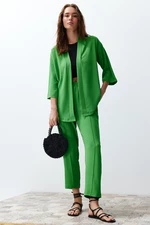Trendyol Zelený Tkaný Kimono Nohavice Dvojdielny Set