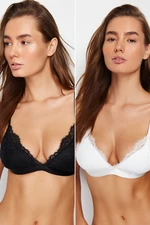 Trendyol Black and White 2-Pack Lace Covered Bralette Knitted Bra