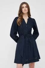 Bavlnené šaty Tommy Hilfiger tmavomodrá farba, mini, áčkový strih