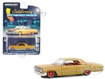 1963 Chevrolet Impala SS Lowrider Gold Metallic with Red Graphics and Interior "California Lowriders" Series 4 1/64 Diecast Model Car by Greenlight