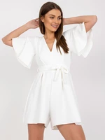 White short jumpsuit with RUE PARIS bindings