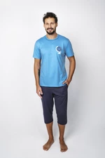 Men's Pajamas Abril, Short Sleeves, 3/4 Pants - Blue/Navy Blue