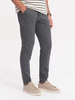 Ombre Men's knitted pants with elastic waistband - dark grey