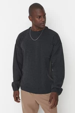 Trendyol antracitový sveter s okrúhlym výstrihom a voľným strihom