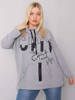 Grey melange sweatshirt plus sizes with print and pockets