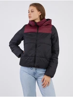 Burgundy-Black Quilted Winter Hooded Jacket Noisy May Ales - Women Burgundy-Black Quilted Winter Hooded Jacket Noisy May Ales - Women