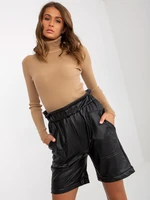 Black insulated casual shorts made of eco-leather