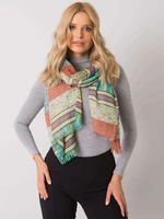 Dark beige and green scarf with colorful patterns