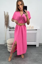 Long dress with a decorative belt of light pink color