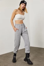 XHAN Women's Gray Sweatpants with Lace-Up Waist