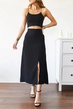 XHAN Women's Black Slit Skirt